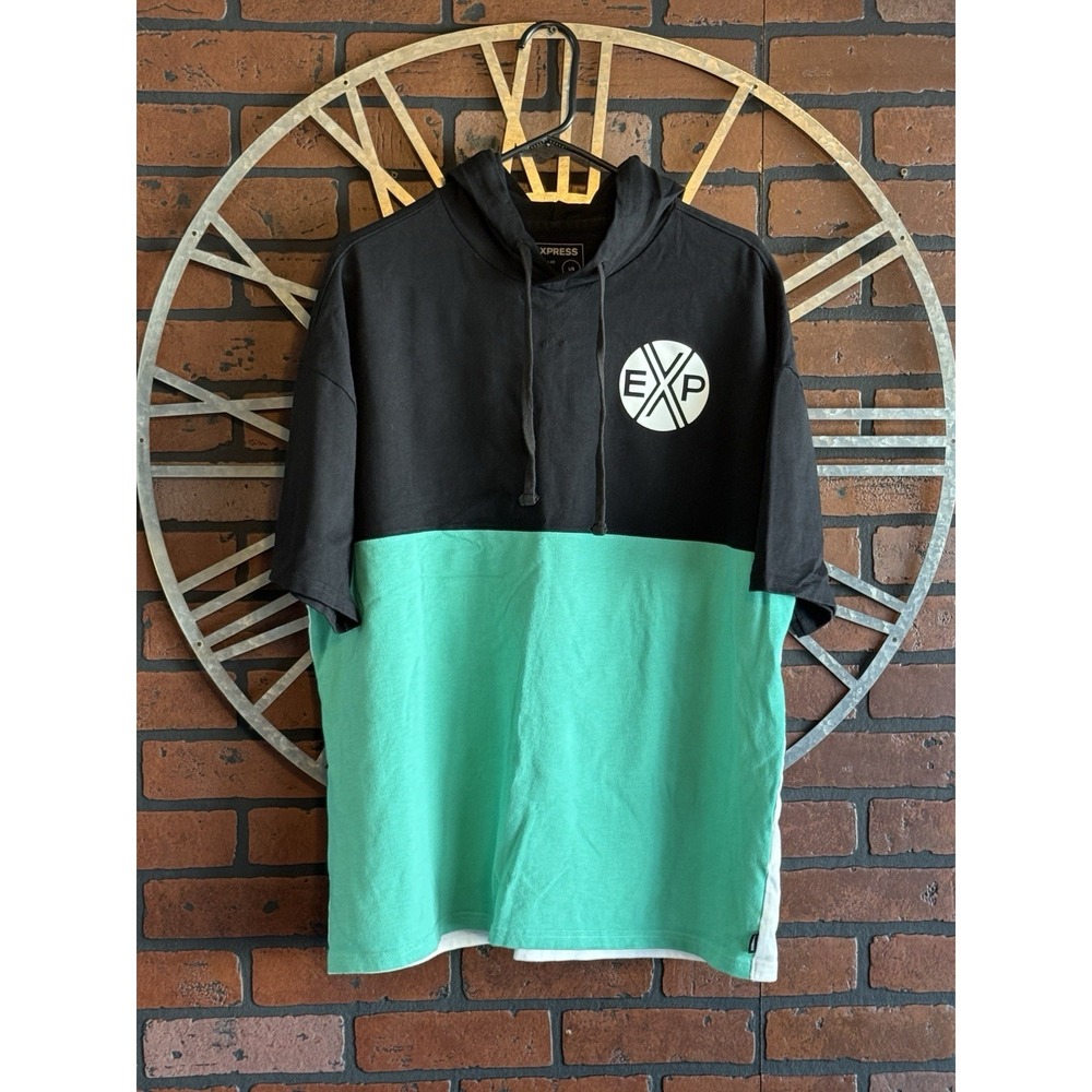 Men's‎ Express Short Sleeve Hoodie Sweatshirt Green/Black Size L